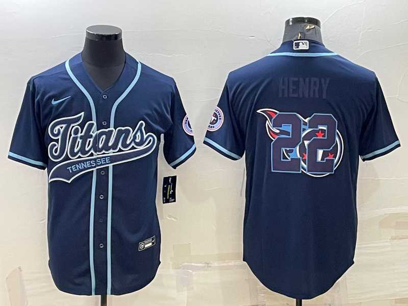 Men's Tennessee Titans #22 Derrick Henry Navy Team Big Logo With Patch Cool Base Stitched Baseball Jersey,We sell and wholesale Men's Tennessee Titans #22 Derrick Henry Navy Team Big Logo With Patch Cool Base Stitched Baseball Jersey on line form chian!